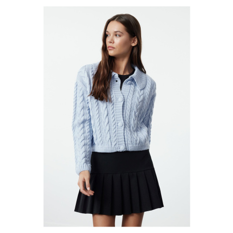 Trendyol Blue Crop Polo Neck Knitwear Cardigan