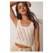 Happiness İstanbul Women's Bone Straps Openwork Crop Knitwear Blouse