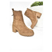 Fox Shoes R654006502 Tan Genuine Leather and Suede Women's Boots with Thick Heels