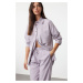 Trendyol Lilac Linen Blend Oversize Striped Shirt