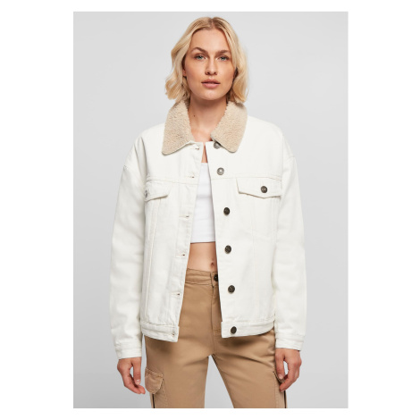 Women's oversized denim jacket Sherpa in white Urban Classics