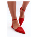 Lace-up eco suede ballerinas with pointed toes, red Ellesara