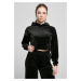 Women's Cropped Velvet Oversized Hoody Black