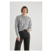 DEFACTO Relax Fit Crew Neck Shiny Metallic Color Sweater