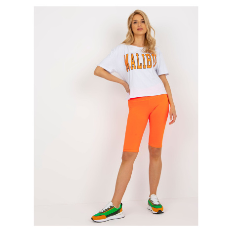 White and fluo orange summer set with T-shirt with inscription