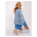 Blue and ecru striped oversize knitted sweater