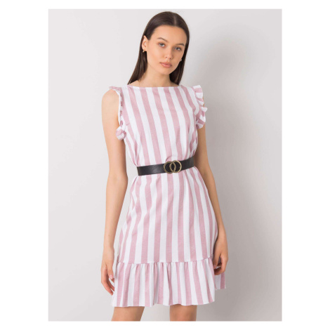 Dusty pink striped dress with ruffles