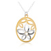 Strieborný náhrdelník 925, oválny prívesok, výrez kvetu, lupene zlatej farby