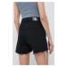 Rifľové krátke nohavice Calvin Klein Jeans dámske, čierna farba, jednofarebné, vysoký pás