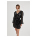 DEFACTO Heart Collar Sequined Fabric Long Sleeve Mini Dress