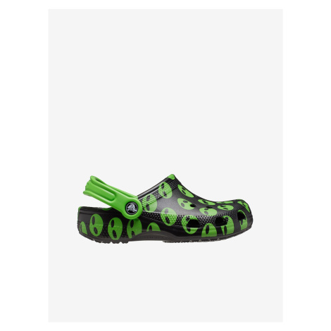 Zeleno-čierne vzorované detské papuče Crocs Classic