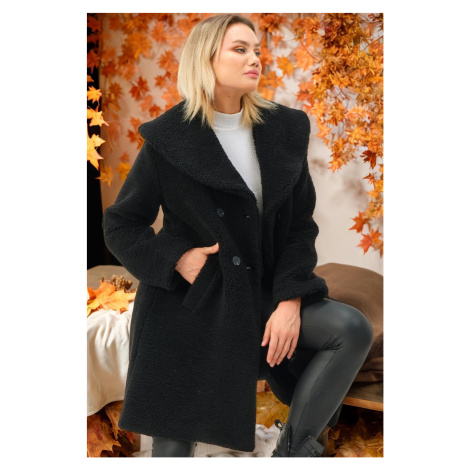 Z6776 DEWBERRY WOMEN'S COAT-PLAIN BLACK