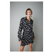 DEFACTO Shirt Collar Satin Polka Dot Mini Long Sleeve Dress