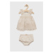 Šaty pre bábätká s prímesou ľanu Mayoral Newborn béžová farba, mini, áčkový strih
