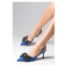 Mio Gusto Melody Saxe Blue Color Suede Bow Accessory Open Back Women's Heel Party Shoes