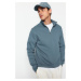 Trendyol Blue Regular/Normal Cut Stand Collar Zippered Cotton Basic Polar Fleece Sweatshirt