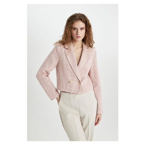 DEFACTO Crop Jacket Collar Button Closure Tweed Short Blazer Jacket