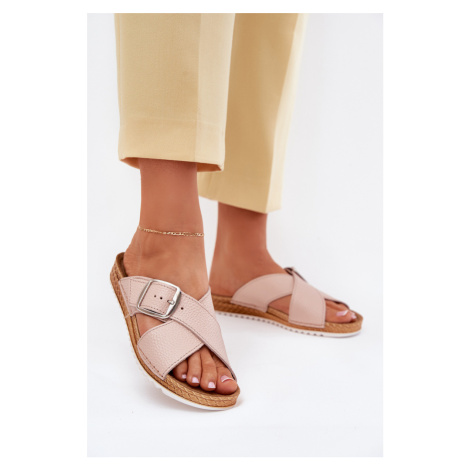 Kožené Dámske Šľapky S Prackou Ružové Inblu