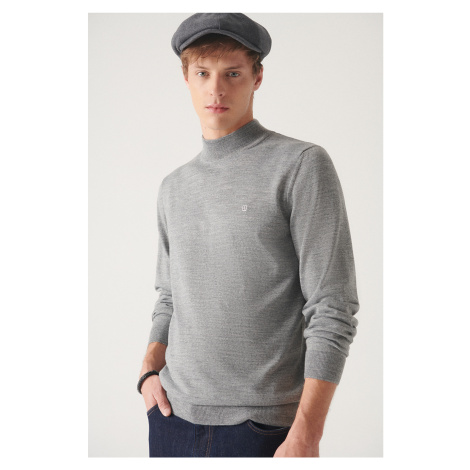 Avva Men's Gray Half Turtleneck Wool Blended Regular Fit Knitwear Sweater