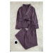 Trendyol Plum Belted Piping Detailed Double Breasted Viscose Woven Pajama Set