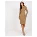 Basic Camel Striped Dress With Round Neck