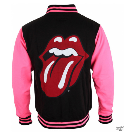 mikina bez kapucňa ROCK OFF Rolling Stones Classic Tongue Varsity Čierna ružová
