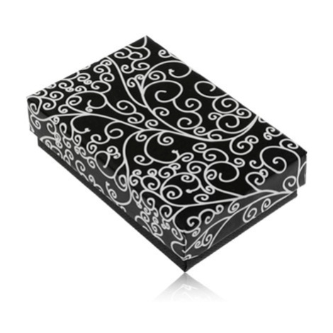 Darčeková krabička na set alebo náhrdelník - čierna s bielou potlačou ornamentov
