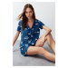 Trendyol Navy Blue Animal Patterned Viscose Woven Pajama Set