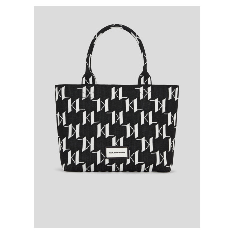 Bielo-čierna dámska vzorovaná kabelka KARL LAGERFELD Monogram Knit