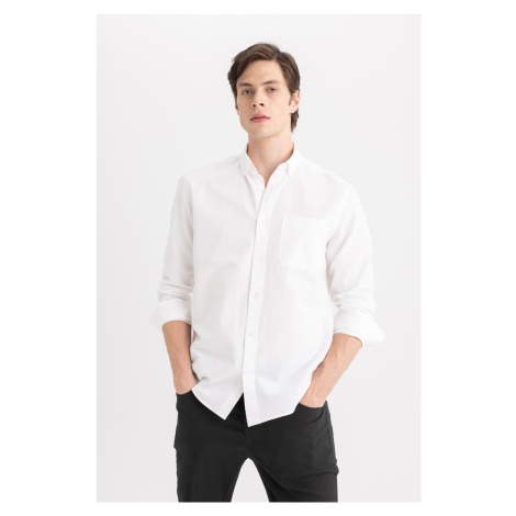 DEFACTO Regular Fit Polo Neck Oxford Long Sleeve Shirt