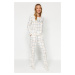 Trendyol White 100% Cotton Plaid T-shirt-Pants Knitted Pajama Set