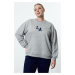 Trendyol Curve Grey Oversize Embroidery Detailed Crew Neck Knitted Plus Size Sweatshirt