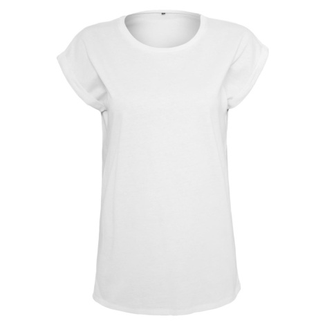 Build Your Brand Voľné dámske tričko s ohrnutými rukávmi - Biela