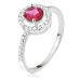 Strieborný prsteň 925 - okrúhly ružovočervený zirkón, číra obruba - Veľkosť: 60 mm