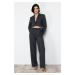 Trendyol Anthracite Premium Wide Leg Pinstripe Polyviscon Woven Trousers