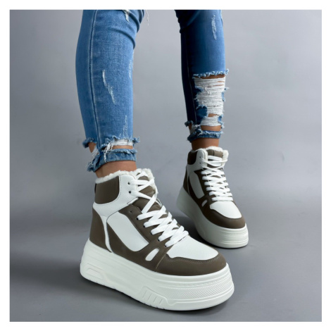 Bielo-hnedé členkové zateplené tenisky iMóda