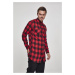 Long plaid flannel shirt with side zip, blk/red