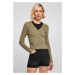 Women's cardigan with short rib knit - khaki