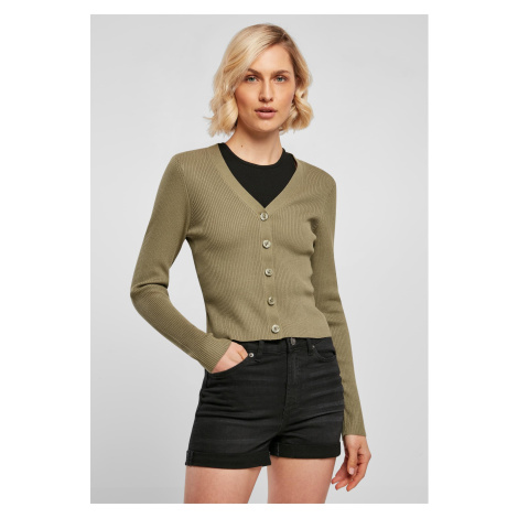 Women's cardigan with short rib knit - khaki Urban Classics