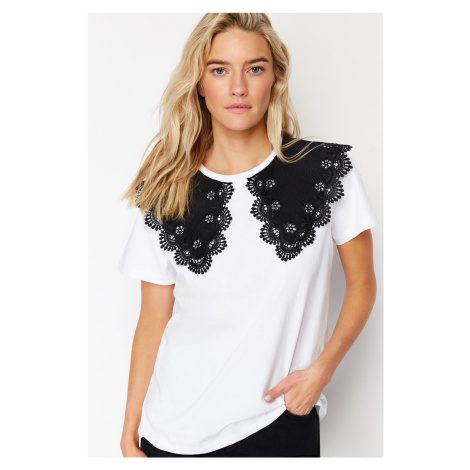 Trendyol White 100% Cotton Premium Collar Detailed Regular/Regular Fit Knitted T-Shirt