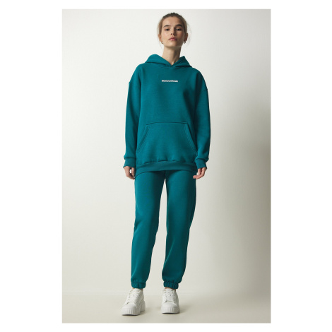 Happiness İstanbul Women's Emerald Green Raised Knitted Tracksuit