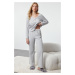 Trendyol Grey Melange Elastic Detailed Ribbed Knitted Pajama Set