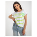White and light green striped blouse with application