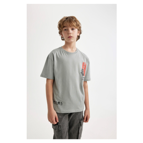 DEFACTO Boy Oversize Fit Wide Mold Crew Neck Printed Short Sleeve T-Shirt