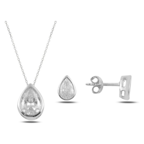 Klenoty Amber Strieborná sada šperkov zirkónová kvapka-náušnice, náhrdelník