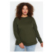 Trendyol Curve Khaki Slit Detailed Thin Knitted Sweatshirt