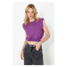 Trendyol Purple 100% Cotton Padded Crop Crew Neck Knitted T-Shirt