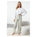 Trendyol Mint 100% Cotton Striped Knitted Pajama Bottoms