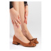 Mio Gusto Cassidy Tan Women's Short Heeled Shoes with a Flat Toe Bow and Accessory.