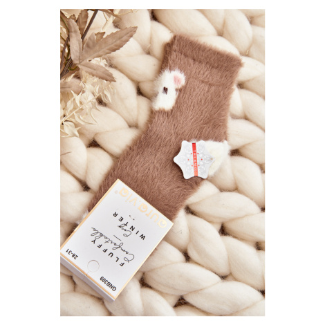 Children's fur socks with teddy bear, brown